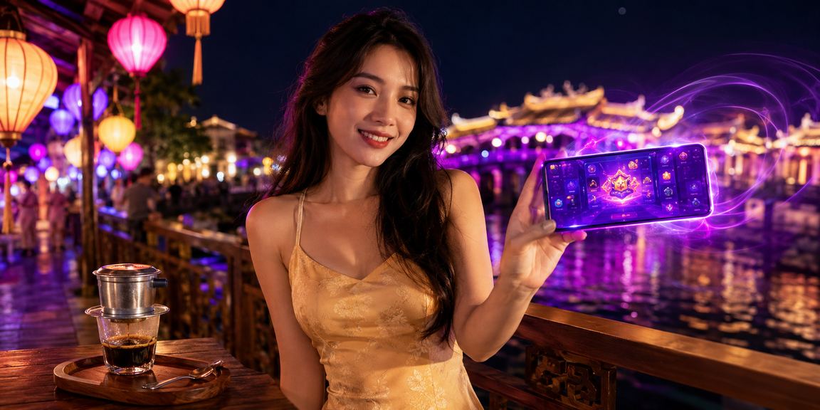 Người dùng tại Huế sử dụng điện thoại trải nghiệm casino trực tuyến bên ly cà phê buổi sáng